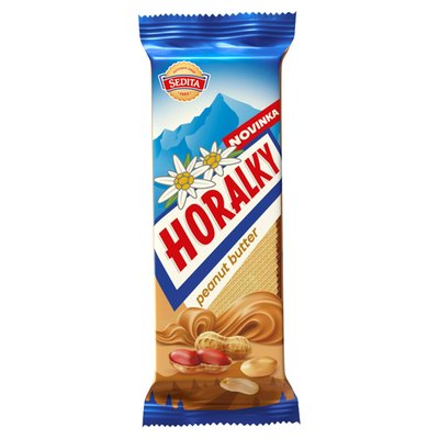 Obrázek ŠETŘÍME JÍDLEM: Sedita Horalky peanut butter Oplatky s arašídovou krémovou náplní v kakaové polevě 50g