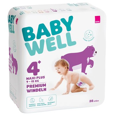 Obrázek Babywell Premium Dětské plenkové kalhotky 4+, 9-15 kg, 38 kusů