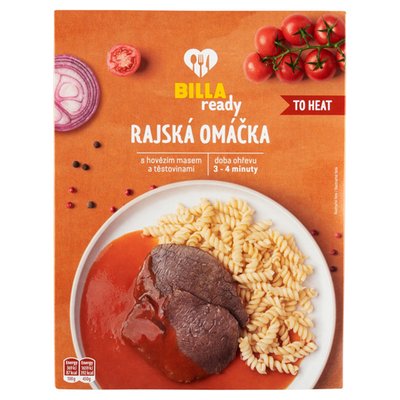 Obrázek ŠETŘÍME JÍDLEM: BILLA Ready Rajská omáčka s hovězím masem a těstovinami 450g