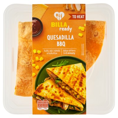 Obrázek ŠETŘÍME JÍDLEM: BILLA Ready Quesadilla BBQ s kuřecím masem, sýrem, rukolou a kukuřicí 170g