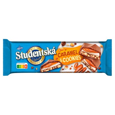 Obrázek ŠETŘÍME JÍDLEM: Orion Studentská Pečeť karamel & Cookies, čokoláda s kousky sušenek a karamelovou náplní 235g