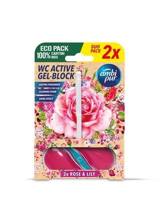 Obrázek Ambipur WC Active gel-blok růže & lilie 2x45g