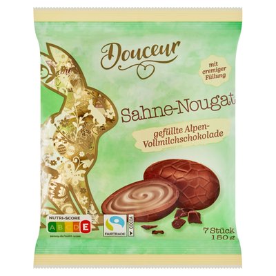 Obrázek Douceur velikonoční vajíčka z mléčné čokolády s lískooříškovou nugátovou náplní 7 ks 150g