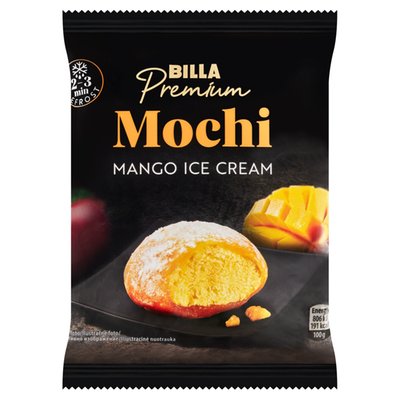 Obrázek BILLA Premium Mochi mražený krém smetanový mangový obalený v těstě z rýžové mouky 50g