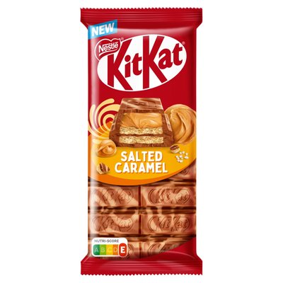 Obrázek KitKat tabulka Slaný karamel s mléčnou čokoládou a bílou polevou, oplatkou a ze slaného karamelu 99g