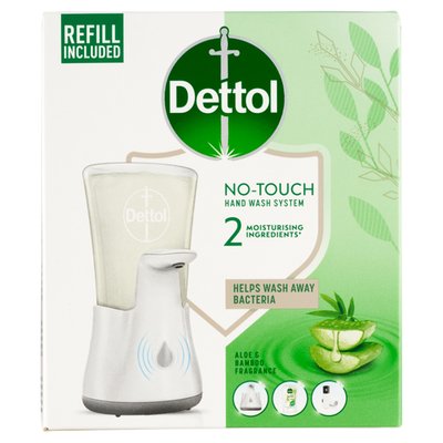 Obrázek ŠETŘÍME JÍDLEM: Dettol Bezdotykový dávkovač mýdla + tekuté mýdlo aloe a bambus 250ml