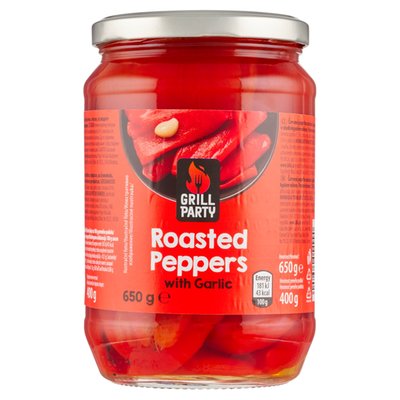 Obrázek GRILL Party Červená paprika smažená, loupaná s česnekem v sladkokyselém nálevu 650g