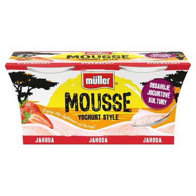 Obrázek ŠETŘÍME JÍDLEM: Müller Mousse Mléčný kysaný výrobek s jahodovou složkou 2 x 95g (190g)