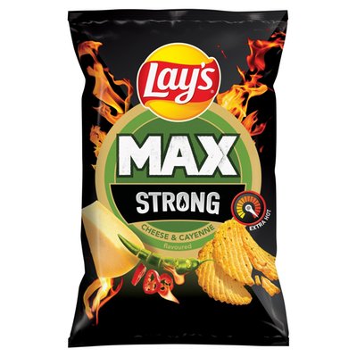 Obrázek ŠETŘÍME JÍDLEM: Lay's Max Strong smažené bramborové lupínky s příchutí sýra a pikantních papriček 55g