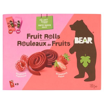 Obrázek BEAR Fruit Rolls jahoda a malina ovocné rolované plátky 9 x 20g