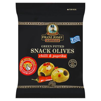 Obrázek Franz Josef Kaiser Exclusive Řecké zelené olivy bez pecky s chilli a paprikou 70g