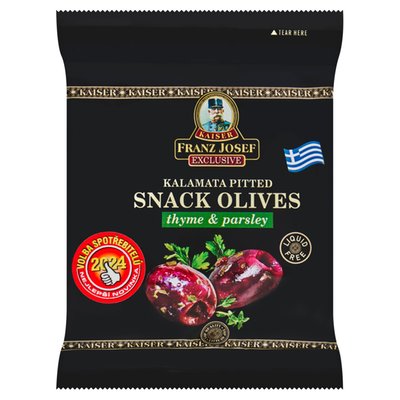 Obrázek Franz Josef Kaiser Exclusive Řecké černé olivy kalamata bez pecky s tymiánem a petrželkou 70g