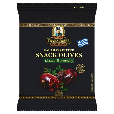 Obrázek Franz Josef Kaiser Exclusive Řecké černé olivy kalamata bez pecky s tymiánem a petrželkou 70g