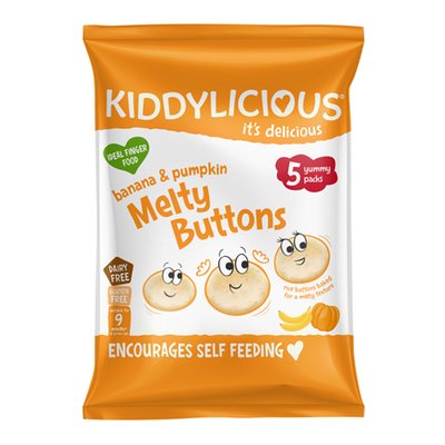 Obrázek ŠETŘÍME JÍDLEM: Kiddylicious Ovocno-zeleninové knoflíčky banán s dýní 5 x 6g (30g)