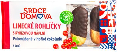 Obrázek ŠETŘÍME JÍDLEM:Srdce domova Linecké rohlíčky s rybízovou náplní polomáčené v hořké čokoládě 5 ks 200g
