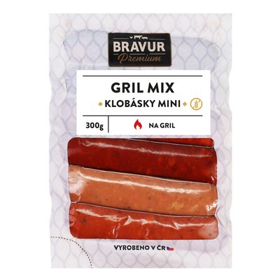 Obrázek ŠETŘÍME JÍDLEM: Bravur Gril mix mini klobásek 300g (pikantní, tmavá a světlá klobása)