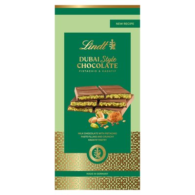 Obrázek Lindt Dubai Style mléčná čokoláda s náplní z pistácií a cukrářských nití 145g
