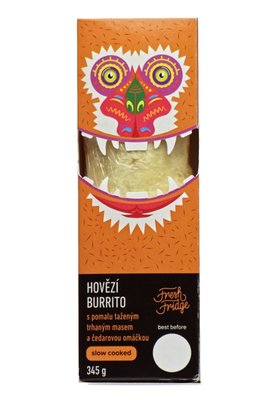 Obrázek Burrito s pomalu taženým trhaným hovězím masem a chedarovou omáčkou 345 g