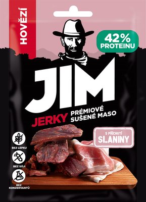Obrázek Jim Jerky Prémiové sušené maso hovězí s příchutí slaniny 23g