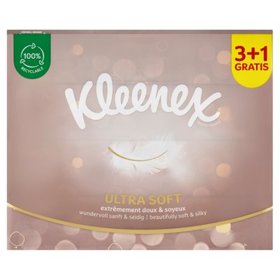 Obrázek Kleenex Ultra Soft papírové kapesníky 3-vrstvé 4 x 64 ks