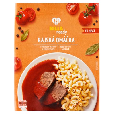 Obrázek ŠETŘÍME JÍDLEM: BILLA Ready Rajská omáčka s hovězím masem a těstovinami 450g