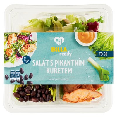 Obrázek ŠETŘÍME JÍDLEM: BILLA Ready Salát s pikantním kuřetem s černými fazolemi 220g