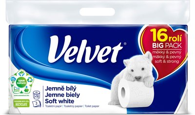 Obrázek Toaletní papír Velvet Jemně bílý 3 vrstvy, 16 rolí
