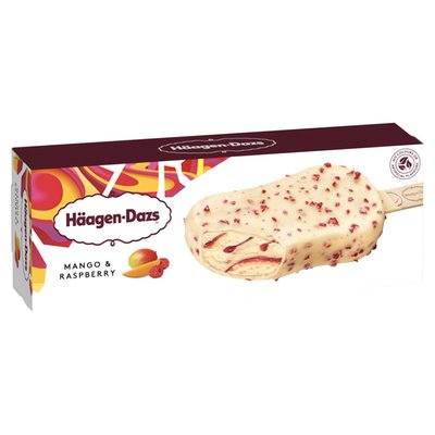 Obrázek ŠETŘÍME JÍDLEM: Häagen-Dazs Mangová zmrzlina smetanová s malinovou polevou v belgické bílé čokoládě 80ml