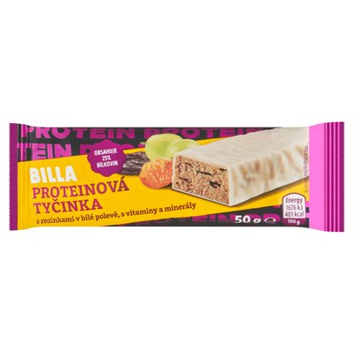 Obrázek BILLA Proteinová tyčinka s rozinkami v bílé polevě 50g