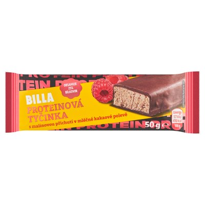 Obrázek BILLA Proteinová tyčinka s malinovou příchutí v mléčné kakaové polevě 50g