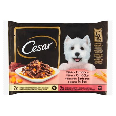 Obrázek Cesar Výběr v omáčce s kuřecím a zeleninou, s hovězím a mrkví 4 x 100g (400g)