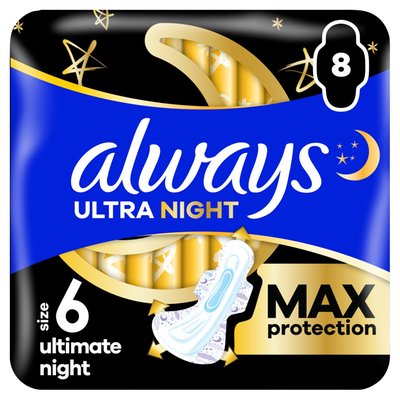 Obrázek Always Ultimate Night (velikost 6) Hygienické Vložky S Křidélky X8