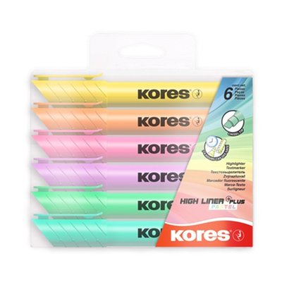 Obrázek Zvýrazňovač Kores High Liner Plus Pastel- sada 6ks