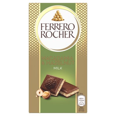 Obrázek Ferrero Rocher Mléčná čokoláda s náplní s lískovými ořechy a makadamiemi 90g