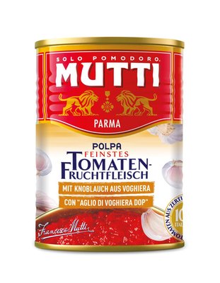 Obrázek Mutti Jemně krájená rajčata s česnekem plech 400 g