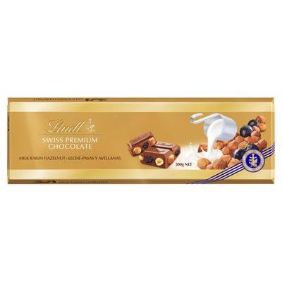 Obrázek Lindt Mléčná čokoláda s rozinkami a celými jádry lískových ořechů a mandlí 300g