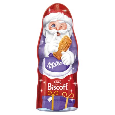 Obrázek Milka Santa dutá figurka, mléčná čokoláda s kousky karamelizovaných sušenek Lotus Biscoff 95g