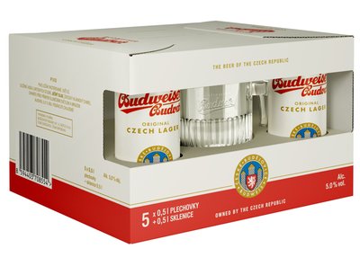 Obrázek ŠETŘÍME JÍDLEM: Budweiser Budvar Vánoce 5 x 0,5l plech + sklenice 0,3l