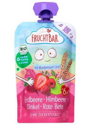 Obrázek FruchtBar BIO Ovocná kapsička s jahodami, malinami, červenou řepou a špaldou 100g
