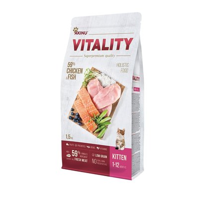 Obrázek ŠETŘÍME JÍDLEM: Akinu Vitality Kuřecí & ryba granule krmivo pro koťata 1,5 kg