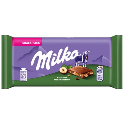 Obrázek Milka Broken Hazelnut mléčná malá čokoláda z alpského mléka s drcenými jádry lískových ořechů 45 g