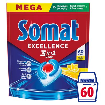 Obrázek Somat Excellence 3in1 Lemon Fresh kapsle do automatické myčky nádobí 60 ks 1086g