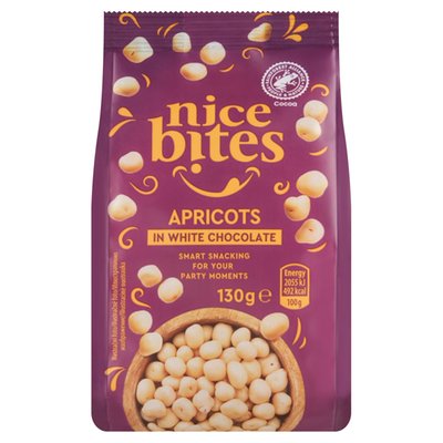 Obrázek ŠETŘÍME JÍDLEM: Nice Bites Meruňkové kostky v bílé čokoládě 130g