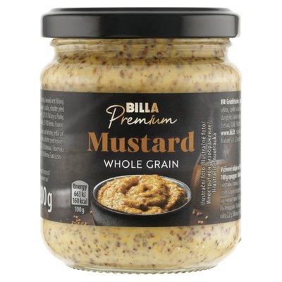 Obrázek BILLA Premium Hořčice speciální hrubozrnná 200g