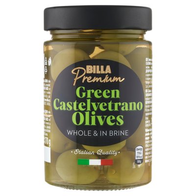 Obrázek BILLA Premium Zelené olivy ve slaném nálevu 295g