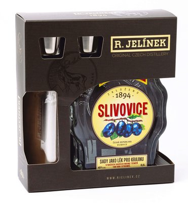 Obrázek R.Jelínek Slivovice 45% 0,5l+placatka+2 panáky