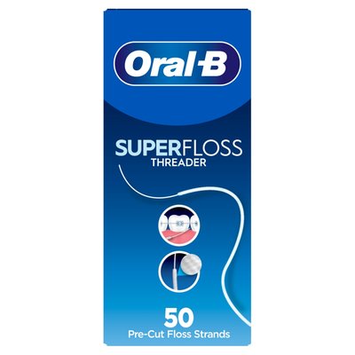 Obrázek Oral-B Superfloss Zavaděč Nitě – Odstraňuje Plak a Zubní Kámen – na Rovnátka a Aparáty – 50 Nití
