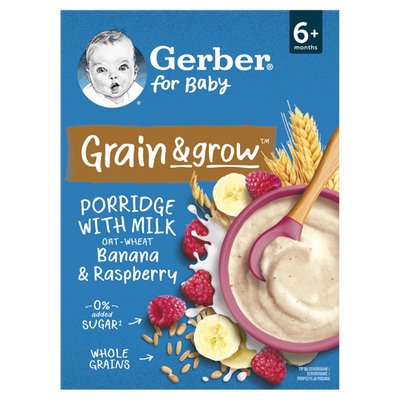 Obrázek GERBER Mléčná kaše pšenično-ovesná banán a malina 200g