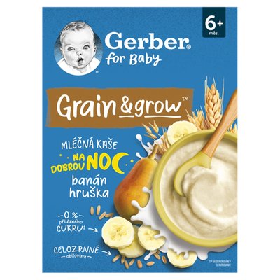 Obrázek GERBER Mléčná kaše pšenično-ovesná banán a hruška 200g