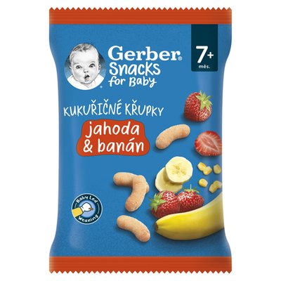 Obrázek GERBER Snacks kukuřičné křupky jahoda a banán 28g
